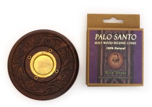 Set van 6 Palo Santo wierookkegels met brander, Prabhuji's Gifts