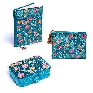 Bewaardoos, etui of notitieboek, fluweel met bloemen, 2 kleuren